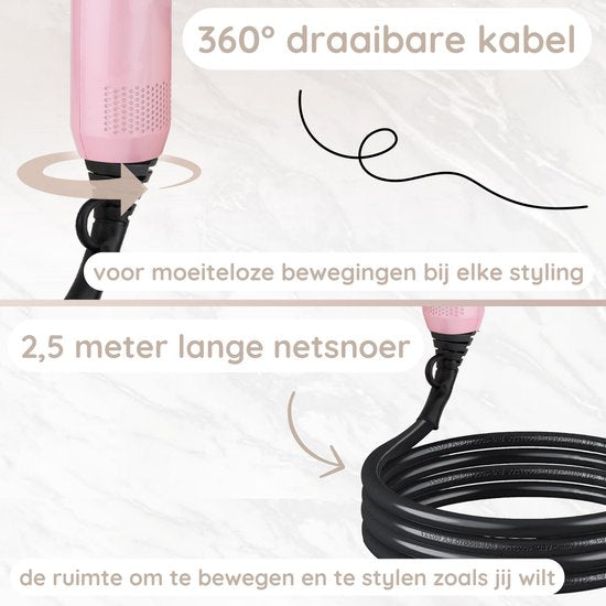 Sansbeauté® Haartrockner mit Diffusor - Ionen-Haartrockner - Bürste - Reise-Haartrockner - 3 Aufsätze - Locken - Coolshot - 3 Stufen - Haartrockner mit Diffusor - Haartrockner - 2000W - Pink