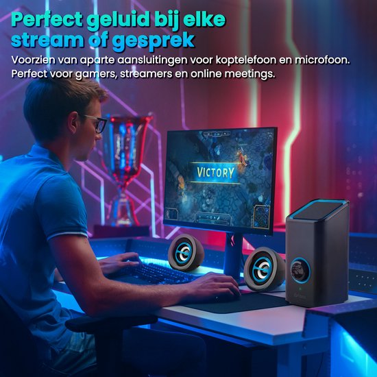 PC-Lautsprecher - Mit Bluetooth 5.0 - Computer-Lautsprecher - Lautsprecher für PC - USB-C und USB-A - Komplettes 3-teiliges Set - Lautsprecher-Set - Schwarz und Blau - Faas