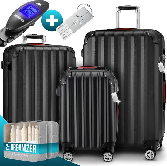 MONZANA 3-teiliges Hartschalenkoffer-Set - Koffer M L XL Handgepäck- Schwarz