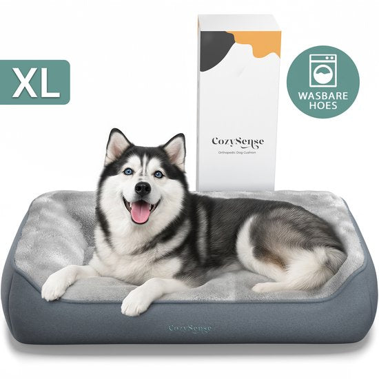 CozySense® Orthopädisches Hundekissen 105x68 cm Größe XL - Wasserdicht & waschbar - Sitzkissen und Hundebett - Ultraweicher Sherpa-Stoff - Grau & Anthrazit