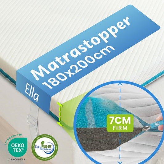 Ella Firm Topper 180x200 cm - 7CM Matratzenauflage Bezug Matratze - Matratzenauflage Gel Infused Memory Foam & Aircell Foam - Firmness Firm