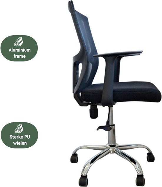 BRASQ OC200 Ergonomic Office Chair Black with Breathable Mesh - Bürostühle - Höhenverstellbar - Gaming Stuhl 49 x 47 x 94 cm
