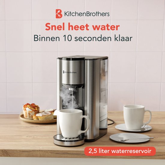 KitchenBrothers Heißwasserspender - Heißwasserhahn - 40-100°C - 150/250/300 ml - Instant Wasserkocher - 2.5L - Schwarz