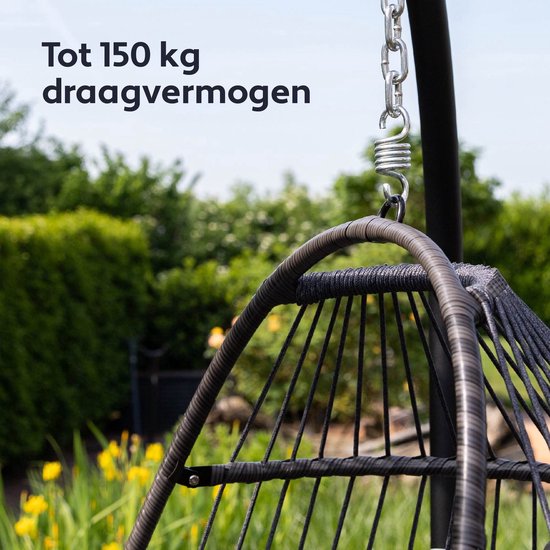 Vita5 Egg Hanging Chair - Indoor und Outdoor - Cocoon Chair - mit Ständer - bis zu 150kg - faltbar - inkl. Kissen - Dunkelbraun