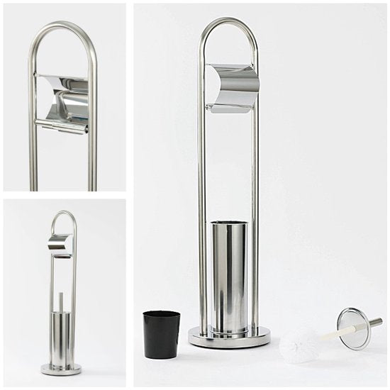 Ceruzo WC-Butler Freistehend - Edelstahl - Glänzend-80 cm - WC-Rollenhalter + Bürste - Luxuriöses Bad-Accessoire