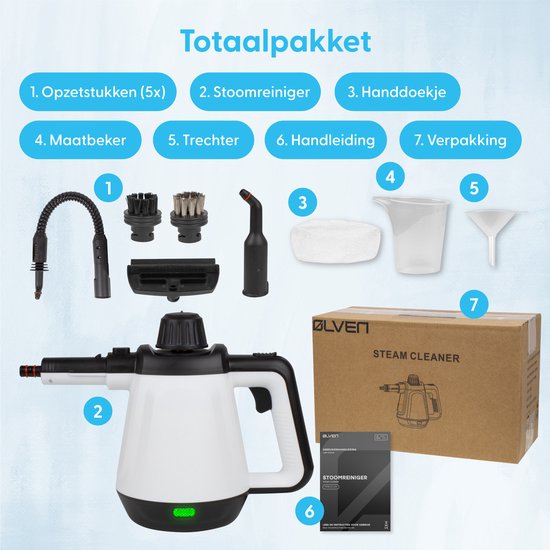 Ølven Handdampfreiniger - 5 in 1 - Dampfreiniger - Fleckenreiniger - Teppichreiniger - 450ML - 1200W