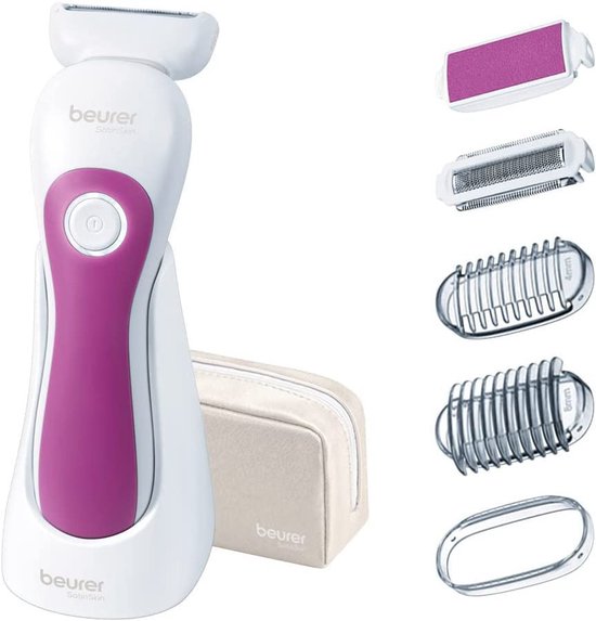 Beurer HL 36 Ladyshave – Elektrorasierer für Frauen – 4 Aufsätze / 2x Trimmer – Nass/Trocken – Spritzwassergeschützt – LED-Licht – Antiallergen – Inkl. Ladestation, Bürste und Aufbewahrungstasche - 3 Jahre Garantie