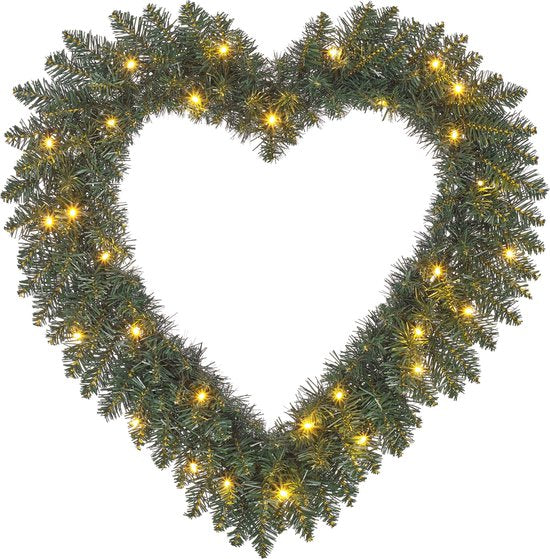 Black Box Trees Weihnachtskranz Herz mit LED-Lichtern - Ø60 cm - Grün