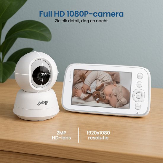 Gologi Babyphone mit Kamera - Babyphone - Babykamera - Ferngesteuert über App und Bildschirm - Weiß