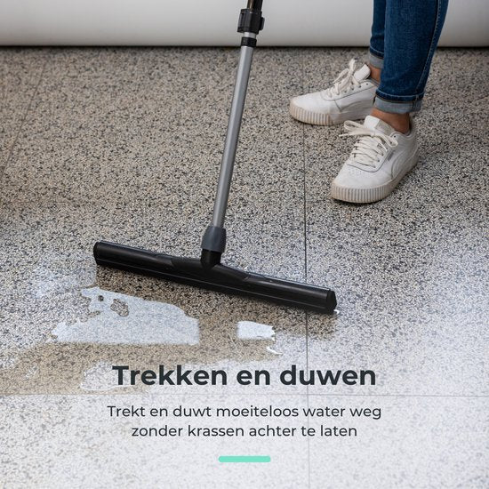 CLEANLY Bodenwischer mit Griff Teleskop 114-142 cm - Badezimmer-Bodenwischer - Wasserwischer - Duschwischer - Doppeltes EVA Schaumstoff - Breite 43.5 cm - Schwarz, Grau