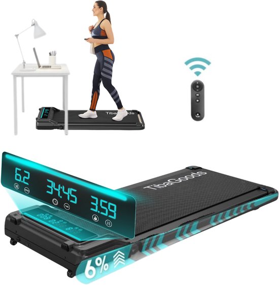 TibaGoods Laufband Zusammenklappbar - 1 bis 6 km/h - Laufband für Zuhause - Laufmatte - Heimtrainer - Steigungsfunktion 6% - Laufband - Laufband - Sport - Laufen - Für unter den Schreibtisch