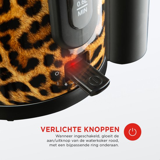 Bourgini Trendy Panther Kettle - Stilvoller Wasserkocher mit Panther-Print für moderne Küchen