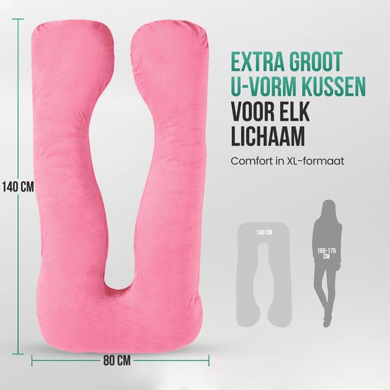 Avalo Schwangerschaftskissen XXL 280 cm - U-Shape Seitenschläferkissen - Ergonomisches Körperkissen - Stillkissen & Körperkissen für Schwangere - Pink