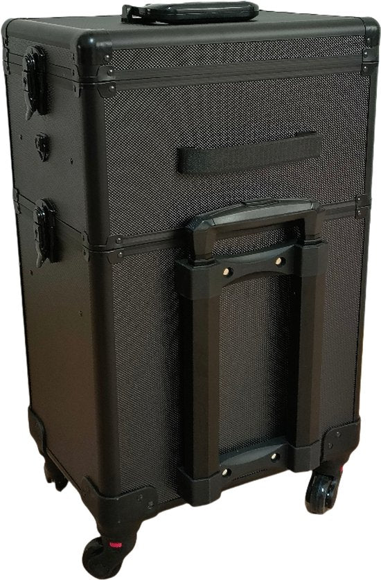 VDD - Friseurkoffer - Friseur-Trolley - Make-up-Trolley - Make-up-Koffer - Beautycase - Kosmetikkoffer - Beautycase mit Rollen - Schwarz