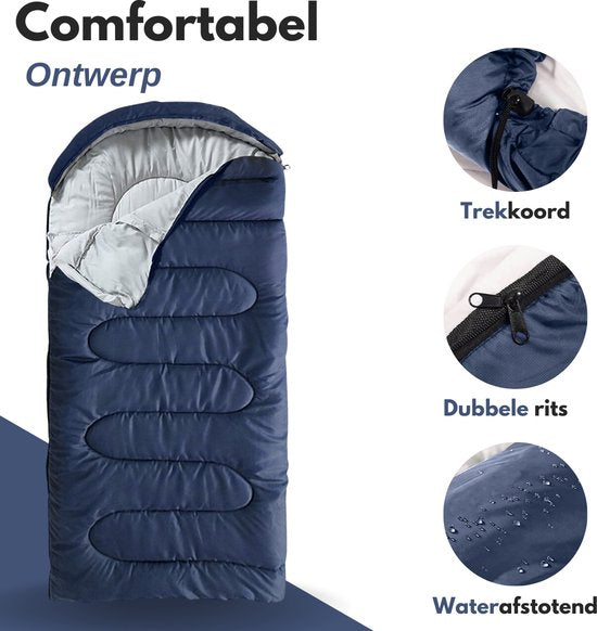 Vertrex Tri-Season Adventure Mumienschlafsack - Schlafsäcke Erwachsene - Camping - Blau