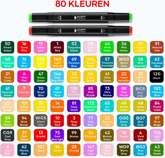 Happy Goods Twinmarkers - 80 Alkoholmarker - Marker - inkl. Aufbewahrungsbeutel - Marker für Erwachsene & Kinder - Aquamarker