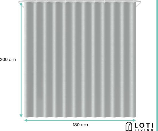 Loti Living Duschvorhang Anti-Schimmel - Grau - Inklusive Ringe - Wasserdicht - Polyester - Duschvorhang 180x200 cm