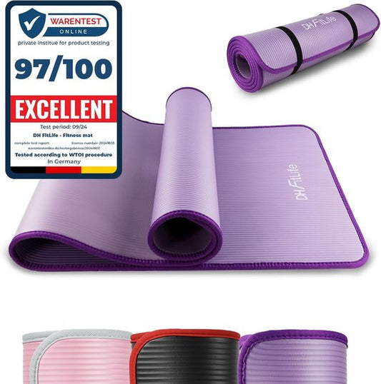 DH FitLife Trainingsmatte, Fitnessmatte, Sportmatte, 183 x 61 x 1 cm, extra reißfest, Yogamatte, rutschfest und dick, Workoutmatte (lila)
