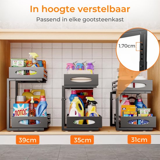 Posity Küchenschrank-Organizer - Spülenschrank-Organizer - Arbeitsplatten-Organizer - Aufbewahrungsregal - Badezimmer-Organizer - Küchenregal - ausziehbar - Metall - Schwarz