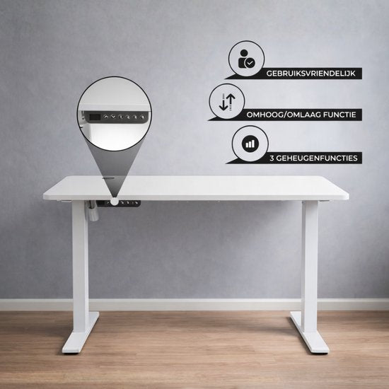 Bayt Sitz-Steh-Schreibtisch - Elektrischer Schreibtisch - Höhenverstellbarer Schreibtisch - 120 x 60 cm - Weiß