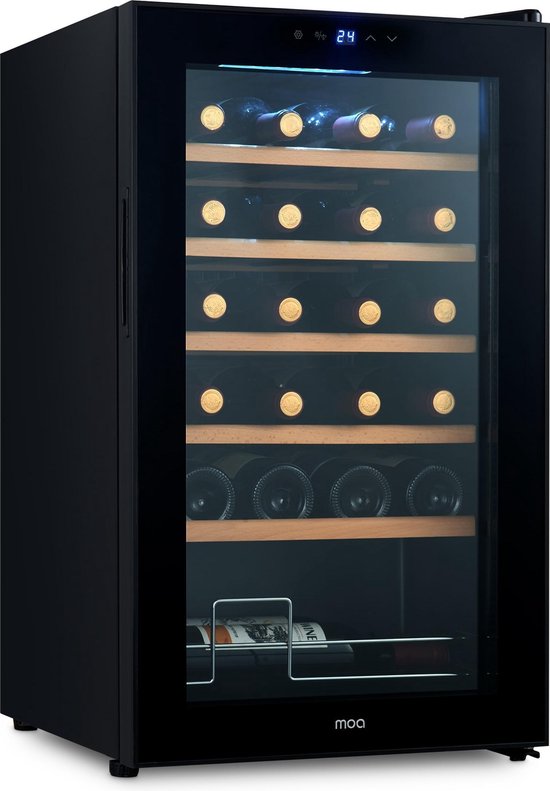 MOA Weinkeller für 24 Flaschen - Weinkühler Freistehend mit 1 Temperaturzone - Weinkühler - Einstellbar zwischen 12°C und 18°C - Eingebaut - Schwarz