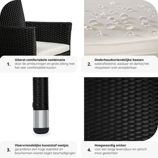 Tectake - 2er Set Gartenstühle - Korbgeflecht mit 4 Kissenbezügen - 404549 - Poly-Rattan - Schwarz