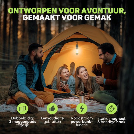 Vulpes Goods® Repeller - 3-in-1 Mückenvertreiber - Wiederaufladbare Mückenlampe, Powerbank & Licht - Für Reisen, Camping, Wandern - Innen & Außen - 400LM - Magnetisch - Inkl. 10 extra Duftpads