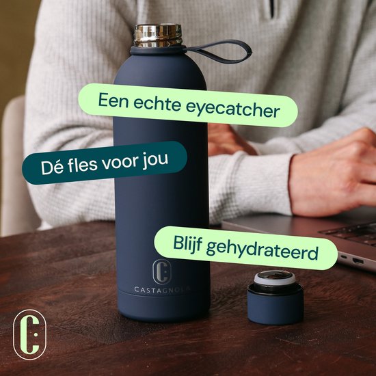 Castagnola Wasserflasche - Edelstahl-Trinkflasche 500 ML - Stahlthermoskanne - Trinkflaschen für Erwachsene - Doppelwandig - Dunkelblau