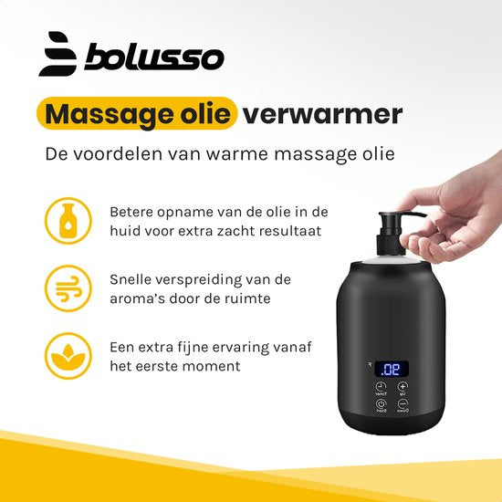 Bolusso Black Massage Oil Heater - Massage Oil Heater 30 To 65 Degrees - Guasha - Massage Device - Includes 2 Dispensers & Massage Tool - Electric Bottle Warmer- Massage Oil Erotic