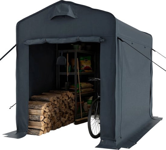 LifeGoods Faltbarer Gartenschuppen - Zeltschuppen - faltbar - Fahrradzelt - Gartenaufbewahrung - Stahlrahmen - 220x150cm - Gartenschuppen - Grau