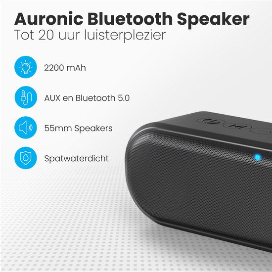 Auronic Bluetooth Lautsprecher - Kabellose Musikbox - 20 Stunden Musikgenuss - Extra Bass - Schwarz