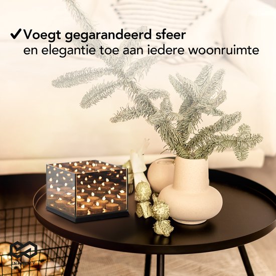 Infinity Goods Teelichthalter - Teelichthalter - 9 Teelichter - Reflektierendes Spiegelglas - Kerzenständer - Schwarz