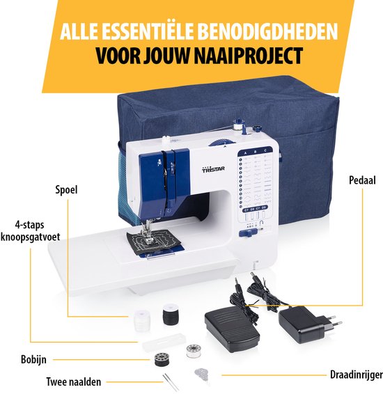 Tristar SM-6005 Nähmaschine - 38 Stiche - Kompakt & Leistungsstark - Automatischer Fadeneinfädler - LED-Beleuchtung - Inklusive Zubehör