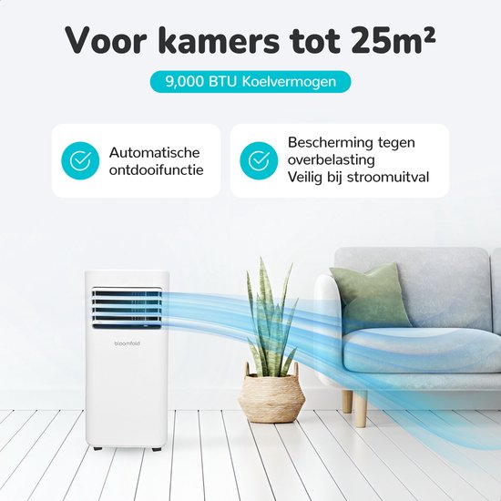 Bloomfold Mobile Air Conditioner - 9.000 BTU - 4-in-1 - Klimaanlage mit Fensterdichtungs-Kits - Schlafzimmer-Klimaanlage - Wohnzimmer-Klimaanlage - kühlt bis zu 25mÂ²