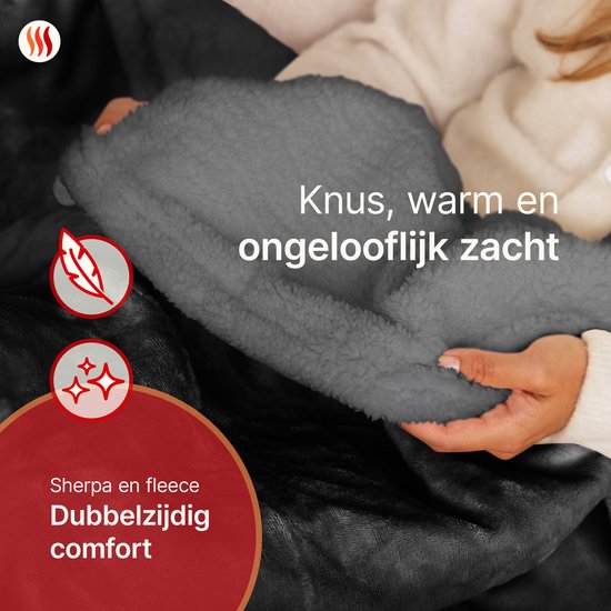 Seranova Heizdecke 3XL - Extra Heizdrähte - Premium Modell - 200x180 cm - 2 Personen Heizdecke - Doppelseitiges Fleece Sherpa - Grau