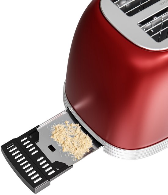 KitchenBrothers Retro-Toaster - Toaster - 6 Heizstufen - 2 extra breite Schlitze - 815W - Rot