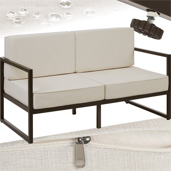 tectake® - Garten-Lounge-Sofa Comosa - Platz für 2 Personen - Gartenbank - 2-Sitzer Lounge-Sofa - Wasserabweisende und ultradicke Sitz- und Rückenkissen - Belastbarkeit 125kg pro Sitz - Braun/Beige