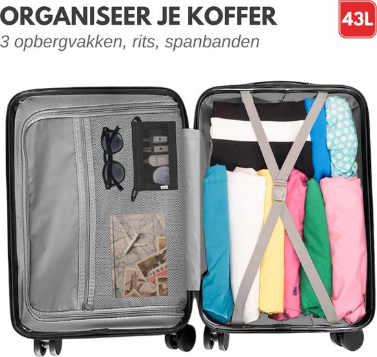 VAIVE Handgepäck Koffer mit Fronttasche - 43L Koffer - Leichter Trolley - Schwarz