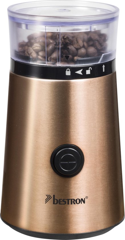 Bestron ACG1000CO Elektrische Kaffeemühle - 150W - Messer aus Edelstahl - 50g Fassungsvermögen - Farbe Kupfer - Für Kaffeebohnen & Gewürze - 5 Jahre Garantie