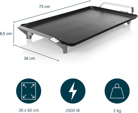 Princess Griddle 103120 - Table Chef Premium - Griddle - Gourmet - Large 60x36 cm - 2500W - Einstellbarer Thermostat - 1,5 Meter Kabel - Teppanyaki - Doppeltes Heizelement - Extra schnelle Aufheizung