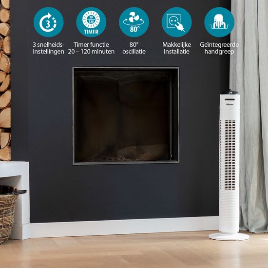 Turmventilator 79 cm - 3 Geschwindigkeiten - Timerfunktion - Oszillierend - Leise & Kompakt - Tristar VE-5806 - Weiß
