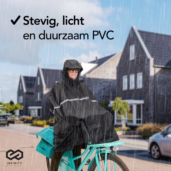 Infinity Goods Fietsponcho - Regenponcho - Dames & Heren - Waterdicht & Ademend - Reflecterend - Zwart
