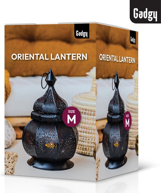 Gadgy Orientalisches Windlicht - Marokkanisches Windlicht - Dekoration für Innenräume - Tischlampe - Teelichthalter Wohnzimmer - Teelichthalter Geschenk - Metall 26x18 CM
