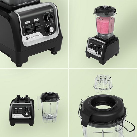 KitchenBrothers Power Blender - 1600W - 2L - Smoothie Maker - Eiszerkleinerer - Metallic Schwarz