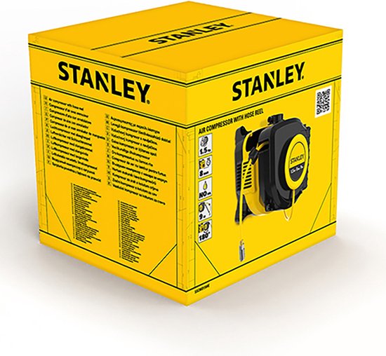 Stanley Compressor, ölfreier Luftkompressor mit selbstaufrollender Kabeltrommel, Wandmontage, 1,5 PS, 8 bar, ohne Tank