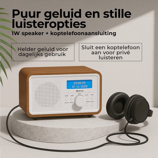 Denver DAB-Radio - Retro-Radio - FM-Radio - Küchenradio - Tragbares Radio - Batterien & Netzanschluss - DAB30DW