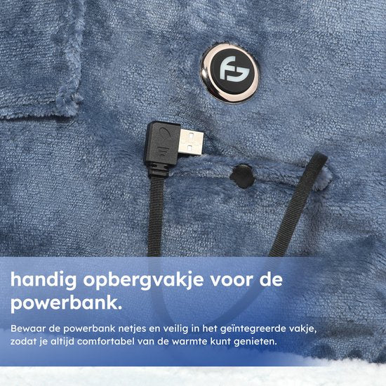 Kapuzendecke - Beheizt - 3 Stufen - Snuggle Hoodie - Beheizter Kapuzenpullover - Snuggle - 10k mAh Batterie - Einheitsgröße - Blau - Saaf Comfort