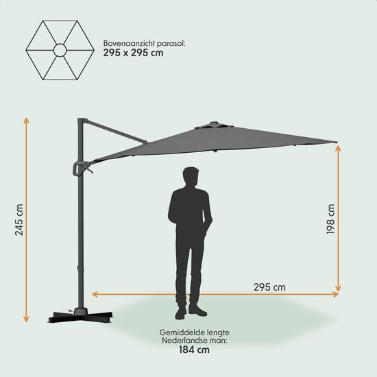 LifeGoods Schwebender Sonnenschirm - 6 Ständer - 360° drehbar - Rund Ø300 cm - Inklusive Schutzhülle - Anthrazit
