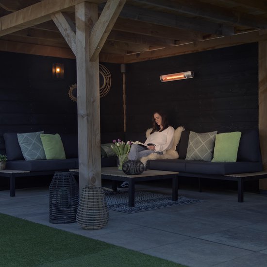VONROC Atmosphärischer Terrassenheizer - Marsili 2000W - Hoher Wirkungsgrad - Silber - Blendarme Glühbirne - 2 Heizstufen - Mit Fernbedienung