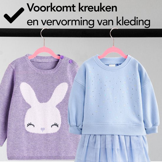Brixy Kinderkleiderbügel Set - 50 Stück - 30 cm - Samt - 360° Haken - Rosa Roségold